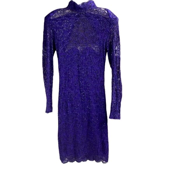 Betsy & Adam Purple Lace Pencil Style Cocktail Dress, Size 9-10, Vintage 80’s - Picture 1 of 10